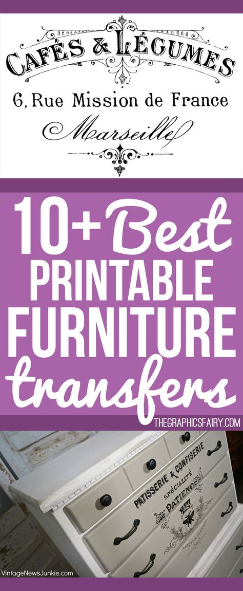 10+ Best Printable Transfers for Furniture – Free! The Graphics Fairy. This is a great collection of the 10 easiest Printables to transfer onto furniture. Great for adding some extra interest to DIY Home Decor and Decorating Projects! Printable Furniture, Transfers For Furniture, Transfer Images, Diy Blanket Ladder, Etiquette Vintage, Foto Transfer, The Graphics Fairy, Furniture Free, Graphics Fairy