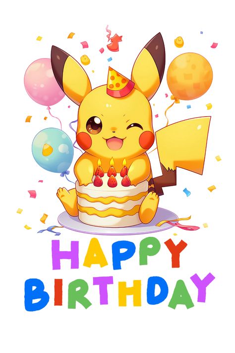 Pikachu Illustration, Happy Birthday Pokemon, Pokemon Birthday Card, Birthday Pikachu, Happy Birthday Png, Happy Birthday Design, Birthday Png, Pokemon Birthday, Birthday Design