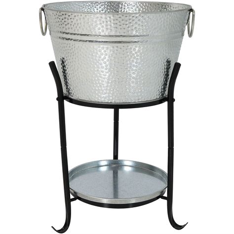 Sunnydaze Ice Bucket Drink Cooler with Stand and Tray Pebbled Galvanized Steel Holds Beer Wine Champagne and More * Continue to the product at the image link. (This is an affiliate link) #icebuckets Housewarming Ideas, Soda Juice, Bucket Cooler, Steel Bucket, Drink Cooler, Wine Ice Bucket, Beverage Tub, Living Small, Iron Stand