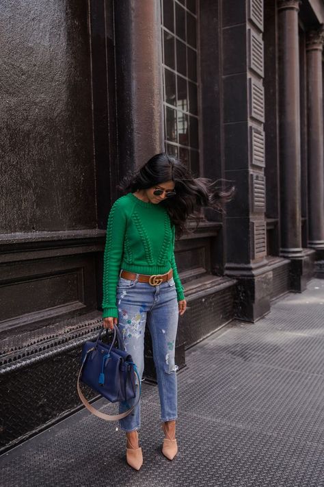 SPLATTER AND COLORS Fall Fashion 2016, Chic Fall Outfits, Looks Chic, Green Sweater, Fall Winter Outfits, Mode Outfits, Green Fashion, Look Fashion, Autumn Winter Fashion