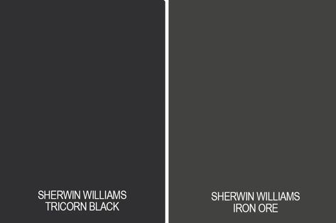 Best Black For Accent Wall, She Twin Williams Tricorn Black, Tricorn Vs Iron Ore, Iron Ore Or Tricorn Black, Iron Ore Sherwin Williams Exterior Front Door, Black Kitchen Island Paint Colors, Painting Your Front Door Black, Best Black Paint For Kitchen Island, Best Black Paint Color For Accent Wall