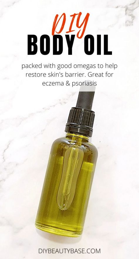 Make this DIY Body Oil and use it with your moisturizer or instead of it. The recipe is formulated with oils that help to restore skin’s barrier and heal dryness and inflammatory skin conditions such as psoriasis and eczema. Diy Body Oil Recipe For Dry Skin, After Shower Body Oil Diy, Diy Dry Body Oil, Skin Oil Diy, Diy Body Oil Recipe, Wicca Oils, Diy Body Oil, Body Oil Recipe, Body Oil Diy