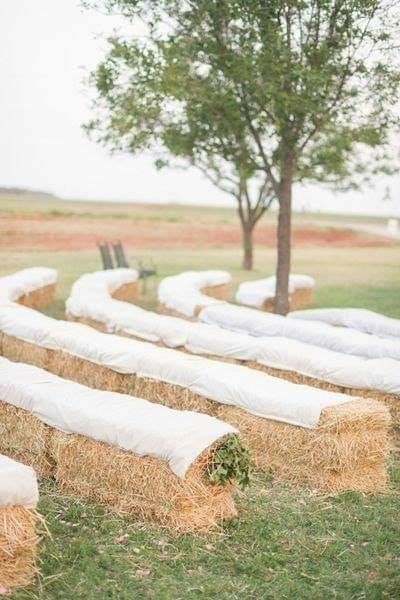 Hay Bale Seating, Affordable Wedding Decorations, Wedding Ceremony Seating, Wedding Setup, Camo Wedding, Ceremony Seating, Hay Bales, Outdoor Wedding Decorations, Southern Weddings