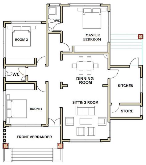 Bungalow House Floor Plans, Modern Bungalow House Plans, Small Modern House Plans, Three Bedroom House Plan, Bungalow Floor Plans, Bungalow Style House Plans, Little House Plans, Affordable House Plans, Anime Classroom