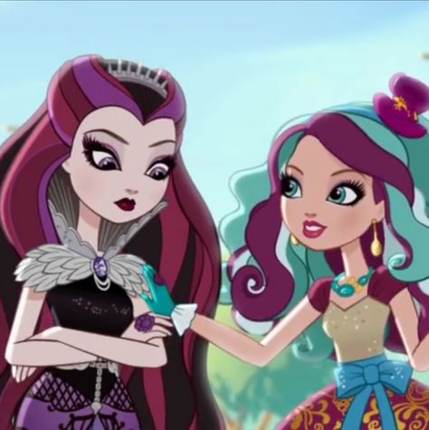 Ever After High Raven And Maddie, Ever After High Names, Queen Pfp, Bestie Costumes, Ever After High Raven Queen, Madeline Hatter, Raven Queen, Monster High Characters, Fairy Tale Characters