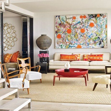 Inspiring Living Rooms of Architects and Designers : Architectural Digest Art On The Wall, Contemporary Living Room Design, Design Salon, Colourful Living Room, Family Room Design, Contemporary Living Room, Contemporary Bedroom, A Living Room, Architectural Digest