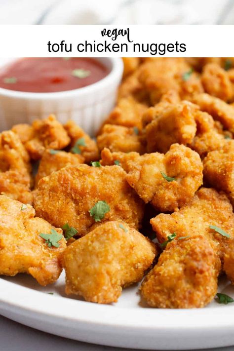 Tofu Chicken Nuggets, Vegan Nuggets, Chicken Substitute, Tofu Nuggets, Vegan Chicken Nuggets, Chicken Main Dish Recipes, Vegan Meat Substitutes, Tofu Chicken, Vegan Appetizer