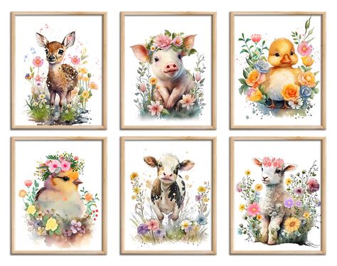 PRICES MAY VARY. 👍◆This set of 6 unframed posters features watercolor illustrations of various farm animals, including a duck, cow, pig, sheep, Sika deer and chicken. Each print measures 8" x 10" inches, allowing you the freedom to choose your own frames, colors, and arrangements that suit your nursery decor perfectly. 👍◆Crafted with attention to detail, our watercolor farm animals wall art prints capture the innocence and charm of these beloved creatures. The vibrant and soothing tones of the Farm Animal Nursery Theme Target, Farm Animal Baby Shower Theme Walmart, Farm Nursery Artwork, Farmhouse Kids Room, Farm Animals Nursery Theme, Watercolor Farm Animals, Farm Animals Nursery, Watercolor Nursery Animals, Room Farmhouse Decor