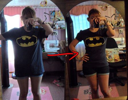 How to re-size a large t-shirt. I love this! Girls t-shirts are too big, so they never get worn except to bed! Problem solved! Spooky Craft, Shirt Craft, Sewing Corner, Shirt Hacks, Diy Shirts, Fashion Crafts, Diy Vetement, Sew Easy, Diy Clothing