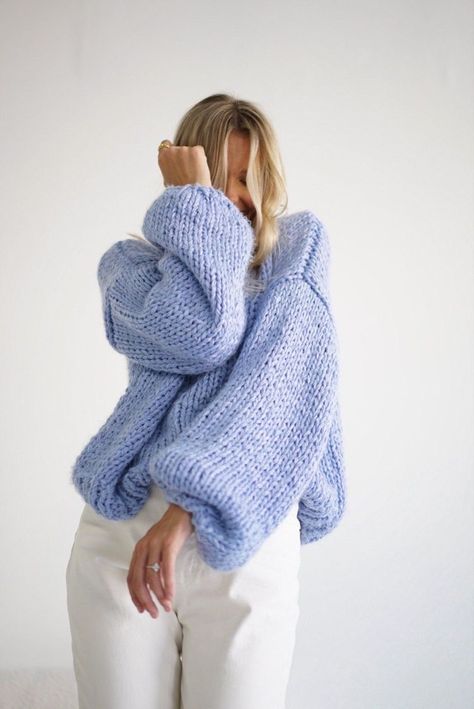 Folk Knitting, Periwinkle Sweater, All Jeans, Chunky Knit Sweater, Chunky Cardigan, Thick Sweaters, Wardrobe Inspiration, Super Chunky, Fall Fits