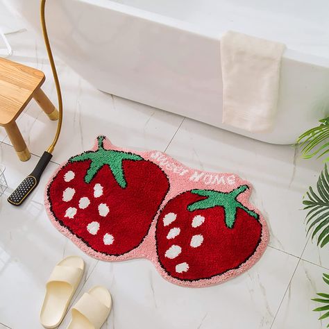 UKELER Cute Strawberry Shape Bathroom Rug for Kids Non Slip Absorbent Bath Mat Washable Shaggy Kids Bedroom Decor Bathroom Door Mat 31.5''x19.7'' Anti Slip Mat, Laundry Room Rugs, Bathroom Rugs And Mats, Toilet Mat, Red Home Decor, Cute Strawberry, Bathroom Doors, Shower Door, Shower Rugs