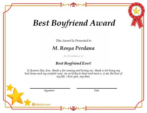 Best Boyfriend Award - Best Boyfriend Ever! Best Boyfriend Certificate, Boyfriend Certificate, Best Boyfriend Award, Gf Goals, Certificate Maker, Instastory Ideas, Best Boyfriend Ever, Cute Love Memes, Creative Gifts For Boyfriend