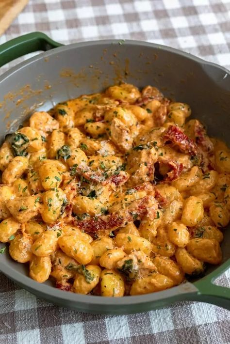 Marry Me Chicken and Gnocchi Recipe | The Feedfeed Cajun Chicken Gnocchi, Marry Me Gnocchi, Gnocci Meals With Chicken, Marry Me Chicken Gnocchi, Sweet Potato Gnocchi Meal, Spicy Gnocchi Recipes, Dinner To Make For Boyfriend, Cheesy Gnocchi Recipes, Shrimp Gnocchi Recipes