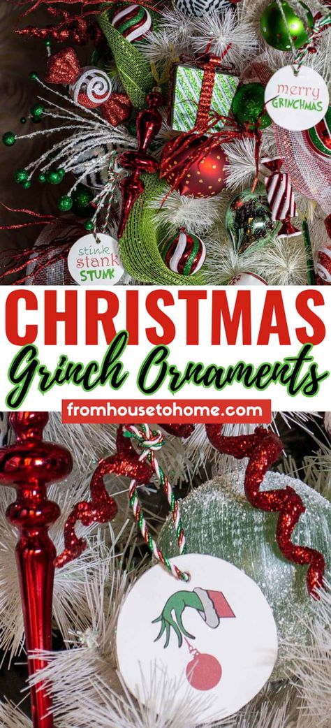 DIY Grinch Christmas ornaments featuring the text "Christmas Grinch ornaments". Diy Grinch Ornaments Easy, Grinch Ornaments Diy How To Make, Grinch Christmas Ornaments Diy, Grinch Ornaments Diy, Diy Grinch Ornaments, Grinch Christmas Ornaments, Grinchmas Party, Free Printable Patterns, Diy Grinch