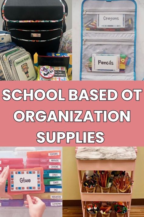 Occupational Therapy Storage Ideas, Pediatric Occupational Therapy Organization, School Occupational Therapy Room Decor, Occupational Therapy School Based Activities, Occupational Therapy Organization Ideas, Occupational Therapy Room Organization, Occupational Therapy School Room, School Based Occupational Therapy Room, Back To School Occupational Therapy