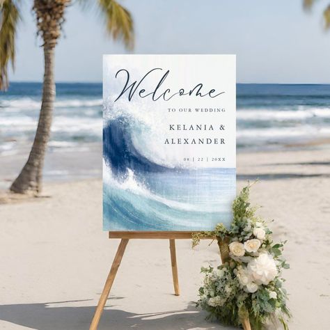 SEATERNAL Ocean Waves Nautical Wedding Welcome Template Seaman Wedding Theme, Sea Invitation Wedding, Blue Wedding Beach Theme, Shades Of Blue Theme Party, Sea Glass Beach Wedding, Beach Brunch Wedding, Ocean Wedding Decorations, Classy Beach Wedding Decor, Nautical Decorations Party