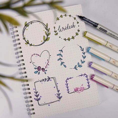 Writech on Instagram: “🤗🤗Frame Collection🤗🤗 For bujo beginners 1⃣️ 🌸🌼🌺 Frames that we posted have been collected for you. Over 60 different types of frames are…” Flowchart Ideas, Types Of Frames, Wreath Doodle, Page Borders Design Handmade, Journal Banner, Journal Inspiration Writing, Bond Paper Design, Paper Art Design, Bullet Journal Banner