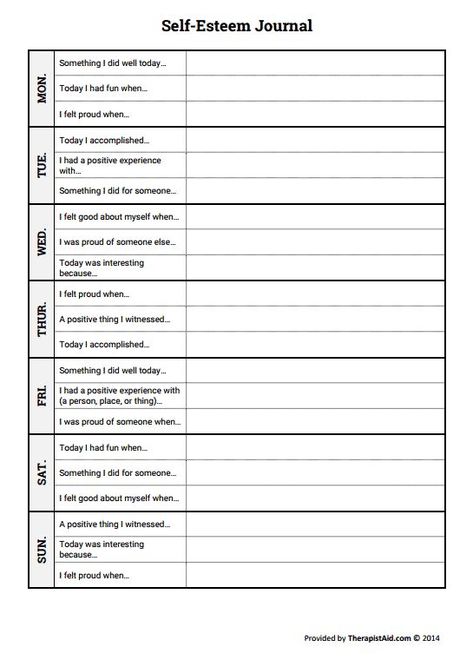 Positive journaling has been found to help improve feelings of well-being and self-esteem. With this self-esteem worksheet, your clients will be asked... Worksheets For Adults, Self Esteem Worksheets, Positive Self Esteem, Self Esteem Activities, Mental Health Activities, School Social Work, Activities For Teens, Counseling Activities, Writing Therapy