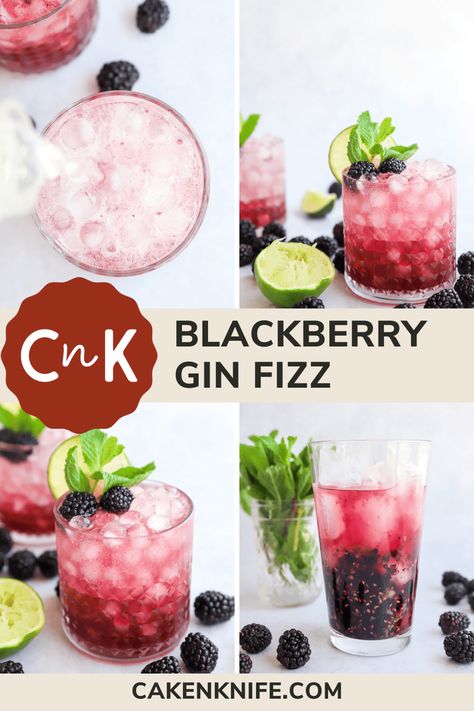 A summery blackberry gin fizz is here for the ultimate happy hour sipper. This twist on a classic gin fizz cocktail combines the juicy sweetness of blackberries with the botanical kick of gin, topped off with fizzy goodness. Get ready to sip, savor, and soak up the sun with this vibrant and irresistible drink. Slow Gin Fizz Recipes, Blackberry Gin Cocktail, Batch Gin Cocktails, Slow Gin Fizz, Gin Mixed Drinks, Blackberry Gin Fizz, Drinks With Sprite, Blackberry Fizz, Gin Fizz Recipe