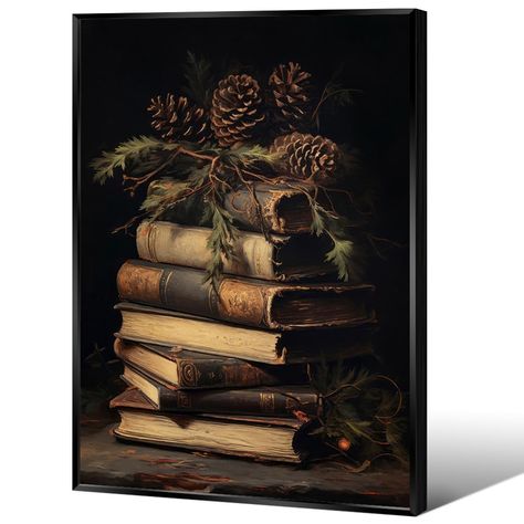 PRICES MAY VARY. Vintage Winter Book Still Life Christmas Wall Art immerses you in the joy and warmth of the Christmas holiday. Christmas canvas wall art, available in a variety of sizes including 12×16 inches, 16×24 inches and 24×36 inches unframed and framed, giving you the flexibility to choose based on your personal taste and space, ensuring a perfect fit for your wall. Using premium eco-friendly inks and premium canvas, the Christmas Picture Wall Decor Oil Paintings pride themselves on capt Dark Vintage Christmas Decor, Vintage Moody Christmas Decor, Charles Dickens Christmas Decorations, Dark And Moody Christmas Decor, Vintage Christmas Wall Art, Dickens Christmas Decorations, Classy Christmas Decor Living Rooms, Christmas Bookcase Decor, Victorian Room Aesthetic