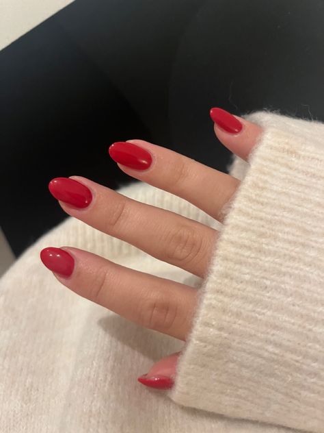 Fall Cherry Red, Cherry Red Oval Nails, Red Oval Christmas Nails, Red Gel Extension Nails, Oval Red Acrylic Nails, Red Nails Biab, Red Basic Nails, Short Oval Red Nails, Short Round Red Nails