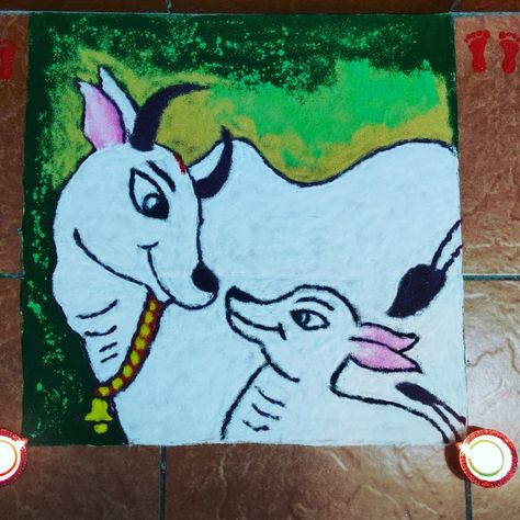 #rangoli #vaghbaras #dhanteras #diwali2021 Goverdhan Pooja Rangoli, Cow Rangoli Designs Diwali, Vaghbaras Rangoli Simple, Vasu Baras Rangoli Simple, Wagh Baras Rangoli, Cow Rangoli Designs, Vasubaras Rangoli Design, Bhaidooj Rangoli Design, Vaghbaras Rangoli