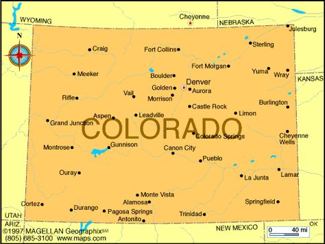 Map of Colorado was the  38th state to join the union.  It became a state on August 1, 1876.  The capital is Denver. Us Geography, Colorado Map, Cheyenne Wyoming, Colorado Living, Southwest Usa, Colorado City, Fort Morgan, Places In America, Colorado Vacation