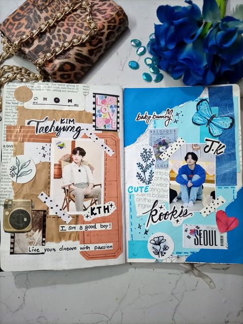 Journal Scrapbooking Ideas, Taehyung Journal Ideas Aesthetic, Jk Journal Ideas, V Journal Ideas, Bts Card Ideas, Dairy Making Ideas Craft, Diary Cover Decoration Ideas, Bts Dairy Ideas, Bts Journal Ideas Without Pictures