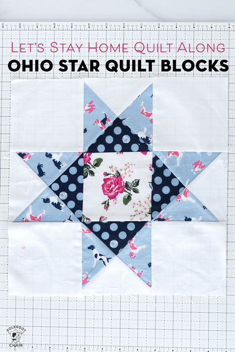 Summer Quilt Along; Ohio Star Quilt Blocks | Polka Dot Chair Ohio Star Quilt Block, Ohio Star Quilt, Quilt Blocks Easy, Ohio Star, Let's Stay Home, Log Cabin Quilt Blocks, Polka Dot Chair, Crazy Quilt Blocks, Quilt Block Patterns Free