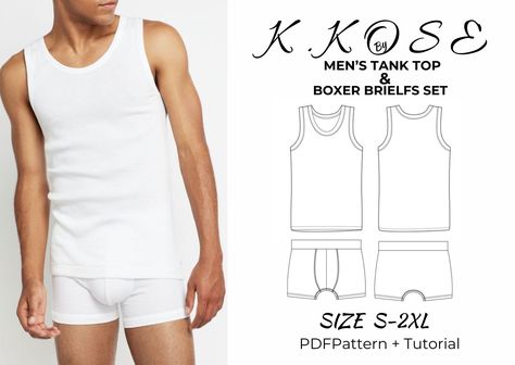 Men's Underwear Set /Tank top-Boxer brıelfs pattern/Men's Undershirt/ Men's Brielfs/mens tank top pattern PDF/men's underwear sewing pattern Mens Underware Patterns, Mens Sewing Patterns, Mens Undershirts, Tank Top Pattern, Mens Tank, Men's Briefs, Set Patterns, Easy Sewing Patterns, Top Pattern