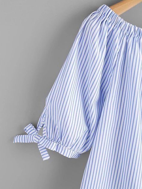 Boat Neckline Vertical Striped Tie Sleeve Blouse | SHEIN USA Tie Sleeve Blouse, Tie Sleeve, Women Blouses, Striped Tie, Boat Neckline, The Boat, Really Good Movies, Vertical Stripes, Shein Style