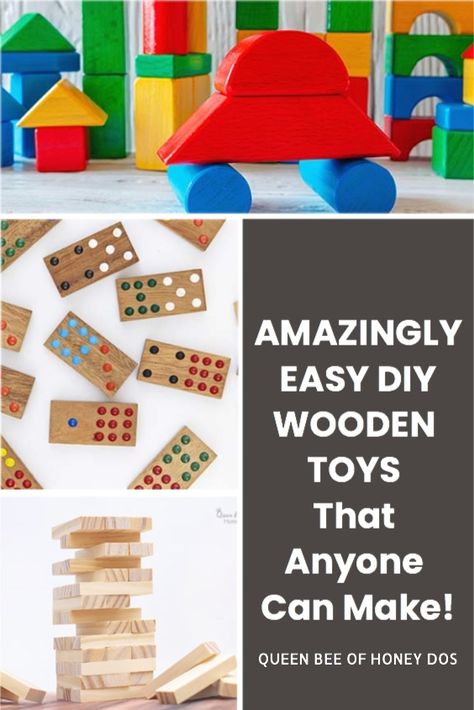 Timeless wooden toys that are amazingly easy to make! If you need a quick gift idea, check out these DIYs! #woodworking #DIY #toys #gifts Wooden Toys To Make For Kids, Small Wooden Toys To Make, Simple Wood Toys Diy, Wood Toy Ideas, Wooden Toy Plans Free, Diy Wooden Toys, Wooden Toys For One Year Old, Wooden Push Toys Plans, Wood Kids Toys