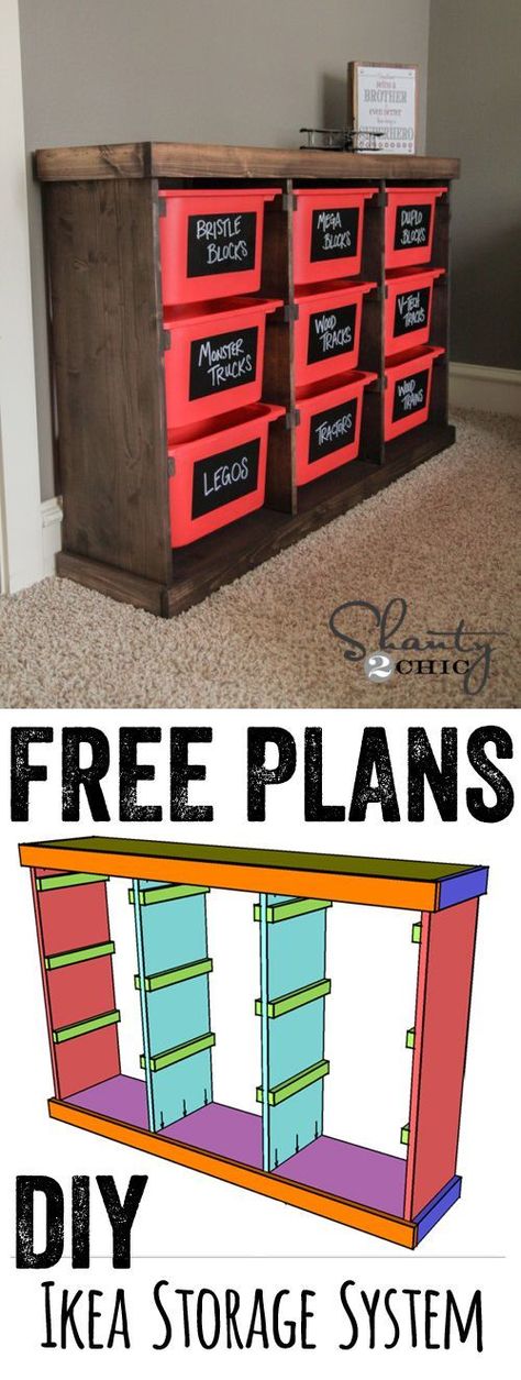 Free Plans DIY Storage Idea… LOVE this for toys or anything! Cheap and easy too! www.shanty-2-chic.com Diy Muebles Ideas, Storage Idea, Ideas Para Organizar, Playroom Organization, Diy Ikea, Ikea Storage, Free Plans, Toy Rooms, Ikea Diy