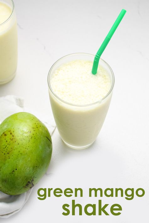 This Green Mango Shake is amazing and really simple to make! It's an easy 5-ingredient mango drink recipe that's both refreshing and healthful. Give this a try and enjoy! Green Mango Recipes, Green Mango Recipe, Mango Types, Mango Drink, Mango Shake, Healthy Summer Drinks, Mango Popsicles, Morning Massage, Mango Pineapple Smoothie