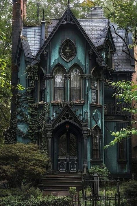 House Design Budget, Gothic Tiny House, Gothic Victorian House, Feeling Uneasy, Art Nouveau House, Gothic Homes, Vampire House, Fairytale Houses, Gothic Cottage