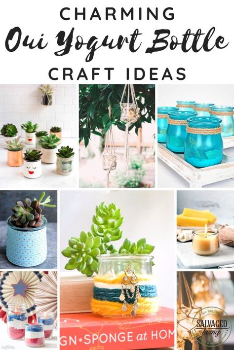 Gather a list of ideas to craft with your left over Oui yogurt jars. THESE INSPIRING Oui yogurt jar craft ideas will give you a ton of DIY project inspiration to tackle some budget friendly home decor accessories. #ouiyogurt #ouicraftideas #DIYaccessories Repurpose Small Glass Jars, Crafts With Oui Yogurt Jars, Oui Yogurt Jars Ideas, Leftover Yogurt, Oui Jars, Oui Yogurt, Yogurt Jars, Bottle Craft Ideas, Jars Ideas