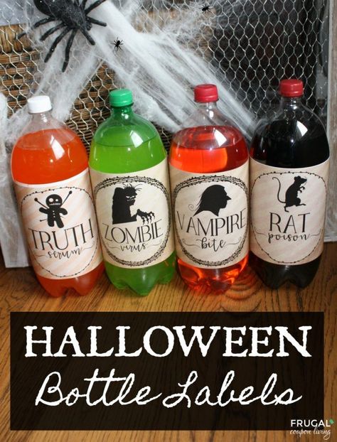 Adorable and Spooky Halloween 2-Liter Shocktails Bottle Labels. Free Halloween party printables you can download instantly. #FrugalCouponLiving #Halloween #Halloweenlabels #halloweenprintables #2literlabels #freedownload #freeprintable #Halloween2literlables #halloweendrinks #shocktails #bottlelables #drinklables #halloweenbottlelables #halloweendrinklabels Halloween 2 Liter Bottle Labels, Easy Cheap Halloween Party Ideas, Halloween Soda Labels Printable Free, Halloween Soda Labels, Hallowen Party, Halloween Downloads, Halloween Party Printables, Halloween Fest, Halloween Bottles