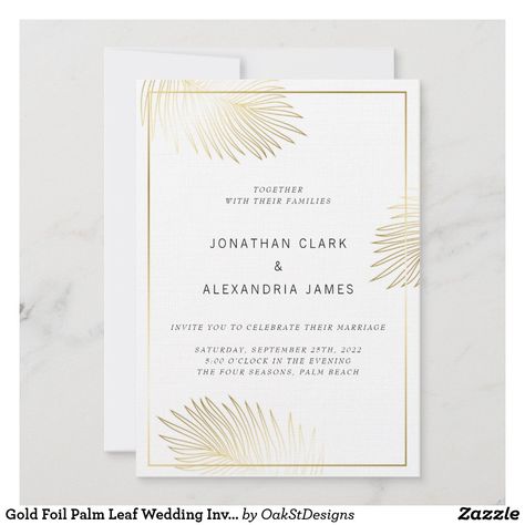 Gold Foil Palm Leaf Wedding Invitation Palm Leaf Wedding, Leaf Invitations, Wedding Invitations Leaves, Gold Foil Wedding Invitations, Gold Foil Invitation, Gold Foil Wedding, Foil Wedding Invitations, Foil Invitations, Wedding Leaves