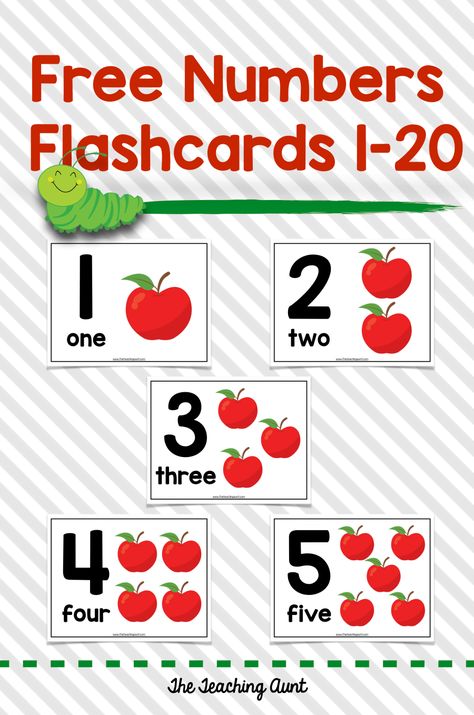 Numbers Flashcards 1-20 - The Teaching Aunt Flashcards For Numbers, Numbers 1-20 Flashcards, Number Flash Cards 1-20, Number Flashcards Printable Free, Number Cards 1-20 Free Printable, Number Flashcards Printable Free 1-20, Kindergarten Flashcards, Preschool Freebies, Math Flashcards