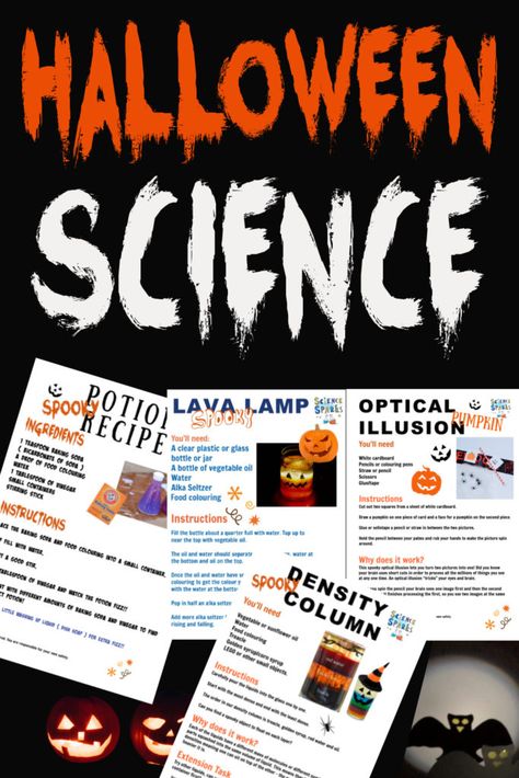 Spooky Lava Lamp, Halloween Science Experiments For Kids, Halloween Unit Study, Potions Lab, Halloween Stem Challenge, Halloween Experiments, Potion Recipes, Halloween Science Activities, Spooky Science