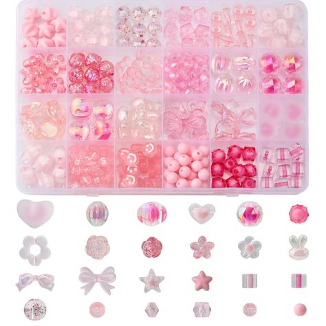 PRICES MAY VARY. Pink Assorted Beads: You will get 279 pieces of 24 adorable design assorted jewelry beads in clear and pink color, which can meet all your needs for DIY jewelry production! Multi Shape Styles: These clear pink assorted jewelry beads include various shape styles, such as different flower beads, smile face beads, love heart beads, pentagram beads, rabbit beads, polyhedron beads, bowknot beads, shell beads, cylinder beads, alphabet beads and more. Multi styles and sizes can fulfill Disc Beads Bracelets, Smile Beads, Bracelets With Beads, Bead Shapes, Cute Beads, Beads Kit, Diy Kandi Bracelets, Beads For Bracelets, Bracelet Materials