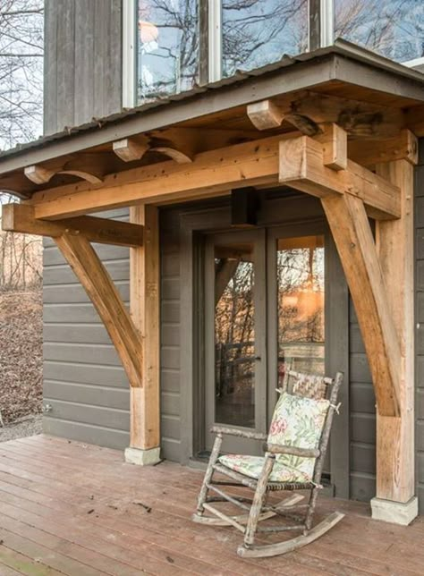 Door Overhang, Timber Frame Porch, Door Awnings, Farmhouse Porch, Timber Framing, House Entrance, Barn House, Timber Frame, Rustic Farmhouse