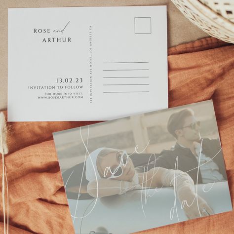 Save The Date Post Card, Engagement Announcement Cards, Whimsical Minimalist, Postcard Save The Date, Chic Typography, Modern Boho Wedding, Paper Rings, Chic Wedding Invitations, Save The Date Designs