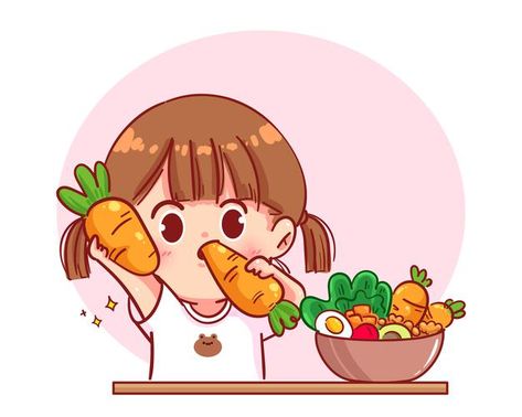 Cute girl eat salad vegetable fruits car... | Premium Vector #Freepik #vector #food #green #girl #character Fresh Fruit Salad Recipe, Fruits Cartoon, Cartoons Eating, Cartoon Art Illustration, Salad Sayur, Vegetable Drawing, Vegetable Cartoon, Chibi Food, Fruit Salad Recipe