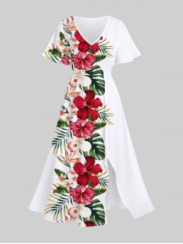 Discover elegance with our Tropical Leaf Hibiscus Flower Print Split Hawaii Midi Dress in White. Perfect for beach days or summer outings, this dress features a stunning tropical print and a stylish split design for a chic look. Lightweight and breathable fabric ensures comfort and a flattering fit. Ideal for any tropical getaway or casual occasion. Island Dresses Pacific, Island Dress Patterns, Pacific Island Dress, Islander Dresses, Pacific Island Dress Patterns, Samoan Dress, Flare Outfit, Hibiscus Flower Print, Bff Quizes