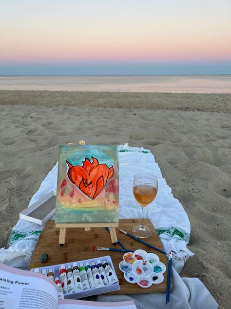 Beach Sip And Paint, Sip And Paint Beach Ideas, Painting On Beach Picnic, Hens Paint And Sip, Beach Paint And Sip, Paint N Sip Aesthetic, Beach Birthday Activities, Sip And Paint Aesthetic, Sip And Paint Picnic