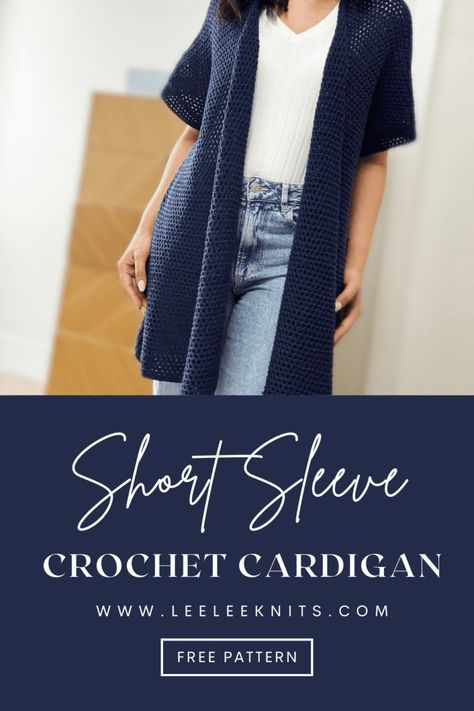 Easy and Comfortable: Short Sleeve Crochet Cardigan Pattern - Leelee Knits Short Sleeve Crochet Cardigan, Pola Sweater, Crochet Kimono Cardigan, Crocheted Sweaters, Crochet Cardigan Free, Cozy Shawl, Crochet Wearables, Crochet Kimono, Crochet Shrug Pattern