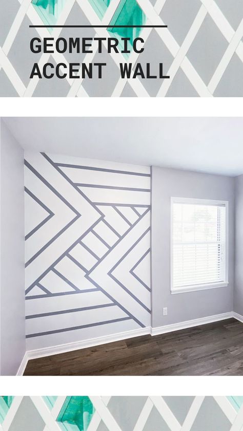 Wall Pattern Ideas Paint, Nursery Room Accent Wall Ideas, Grey Wall Design Pattern, Geometric Pattern For Wall, Geometric Shape Wall Paint, Diy Geometric Wall Paint Bedrooms, Geomatrical Patren Design Wall, Teen Boy Accent Wall Ideas, Geometric Wall Patterns