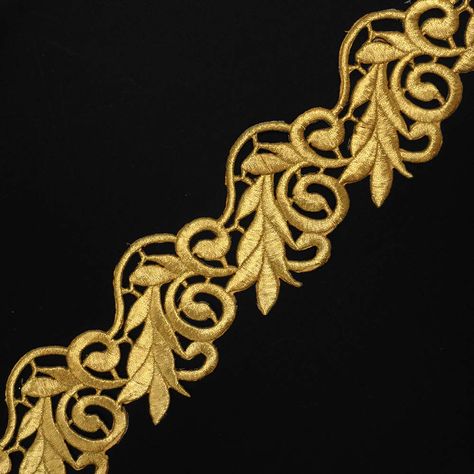 PRICES MAY VARY. Metallic lace trim with iron on adhesive back Size: Approx. 2-3/4" wide Color: Gold Quantity: 2-yards Perfect for seasonal craft projects, fashion accessories, apparel, home décor accent, and gift wrap Gold Lace Fabric, Sewing Lace, Silver Lace, Applique Pattern, Metal Lace, Lace Trims, Gold Embroidery, Seasonal Crafts, Gold Fabric