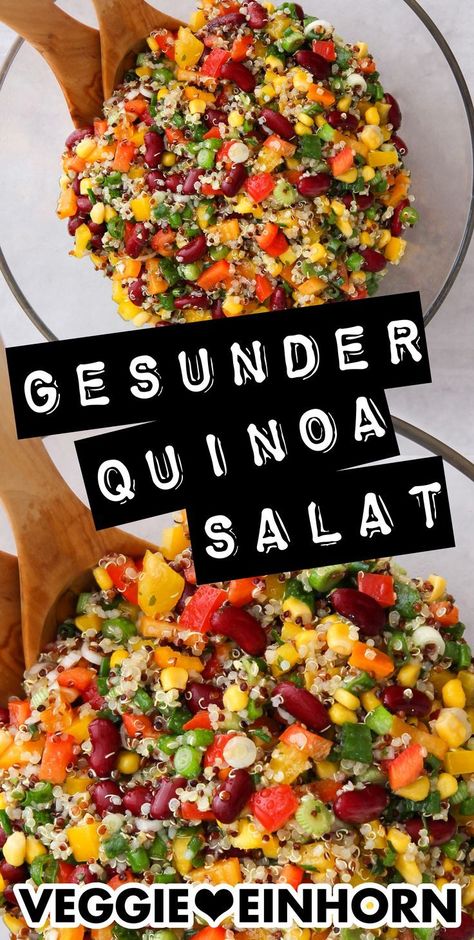 Gesundes Essengesunde RezepteDer mexikanische Quinoa Salat mit Bohnen und Mais ist vegetarisch und veganEs ist ein Quinoasalat mit einfachen ZutatenDas Rezept ist schnell und leckerDer Salat kommt immer gut anEs ist ein leichtes Mittagessen oder gesundes AbendessenDer Quinoa Salat mit Kidneybohnen ist auch ein beliebter veganer Salat als Beilage zum GrillenEr ist ideal zum Vorbereiten und Mitnehmen. Quinoa Salat, Raw Food Recipes, Baby Food Recipes, Quinoa, Food Inspiration, Food Lover, Meal Prep, Clean Eating, Vegan Recipes